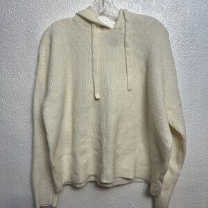 Lucky Brand Ivory Ribbed Knit Pullover Hooded Sweater Large Lagenlook Relaxed
